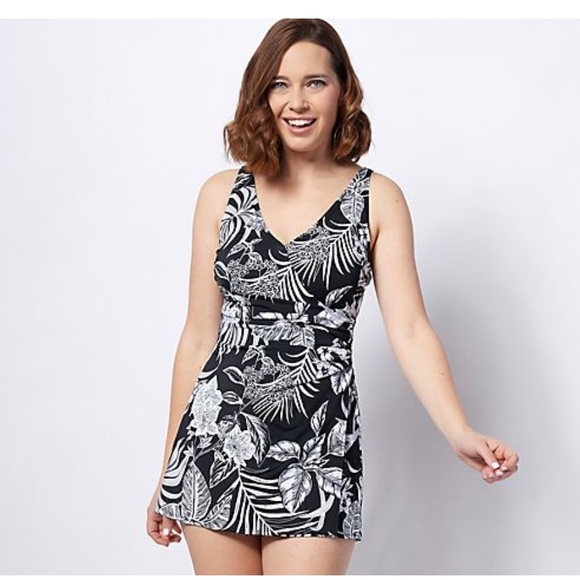 NWOT - D & Co. Beach V-Neck Wrap Front Swim Dress - Size 12 - Picture 1 of 8